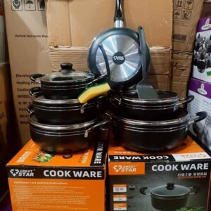 Modern 14 Piece Black Kitchen Cookware Set