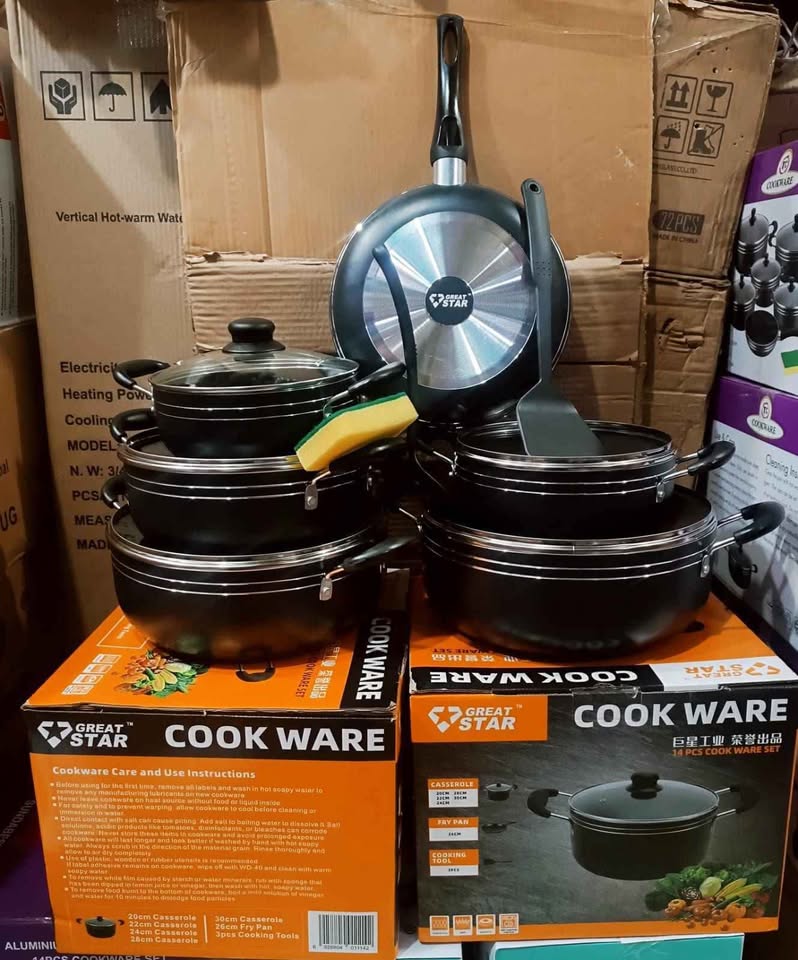 Modern 14 Piece Black Kitchen Cookware Set